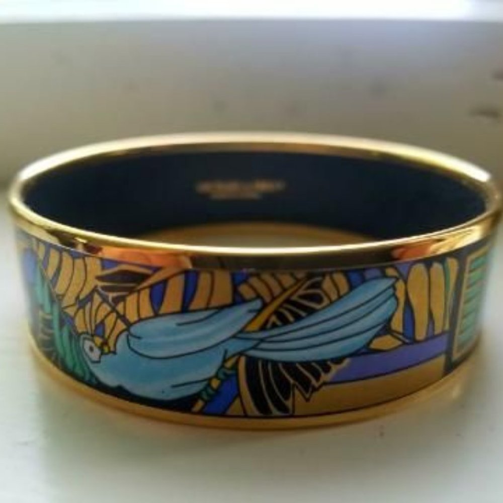 RARE: MICHAELA FREY Handmade Blue Bird Enamel & Gold Bracelet